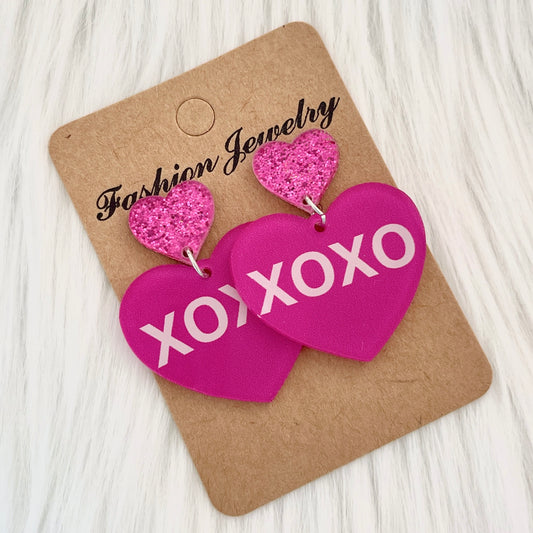 XOXO Pink Heart Acrylic Earrings