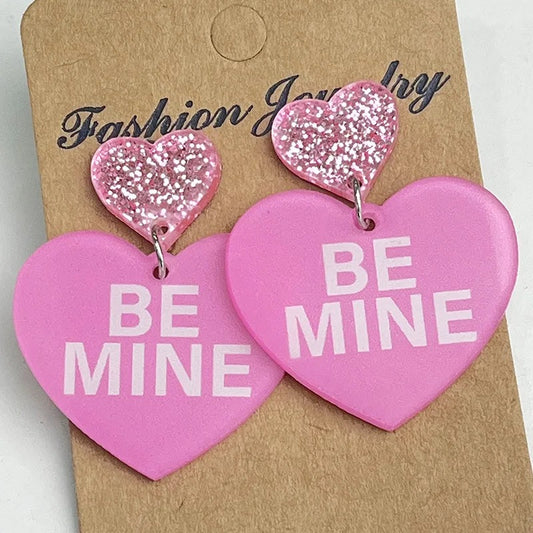 Be Mine Pink Heart Acrylic Earrings