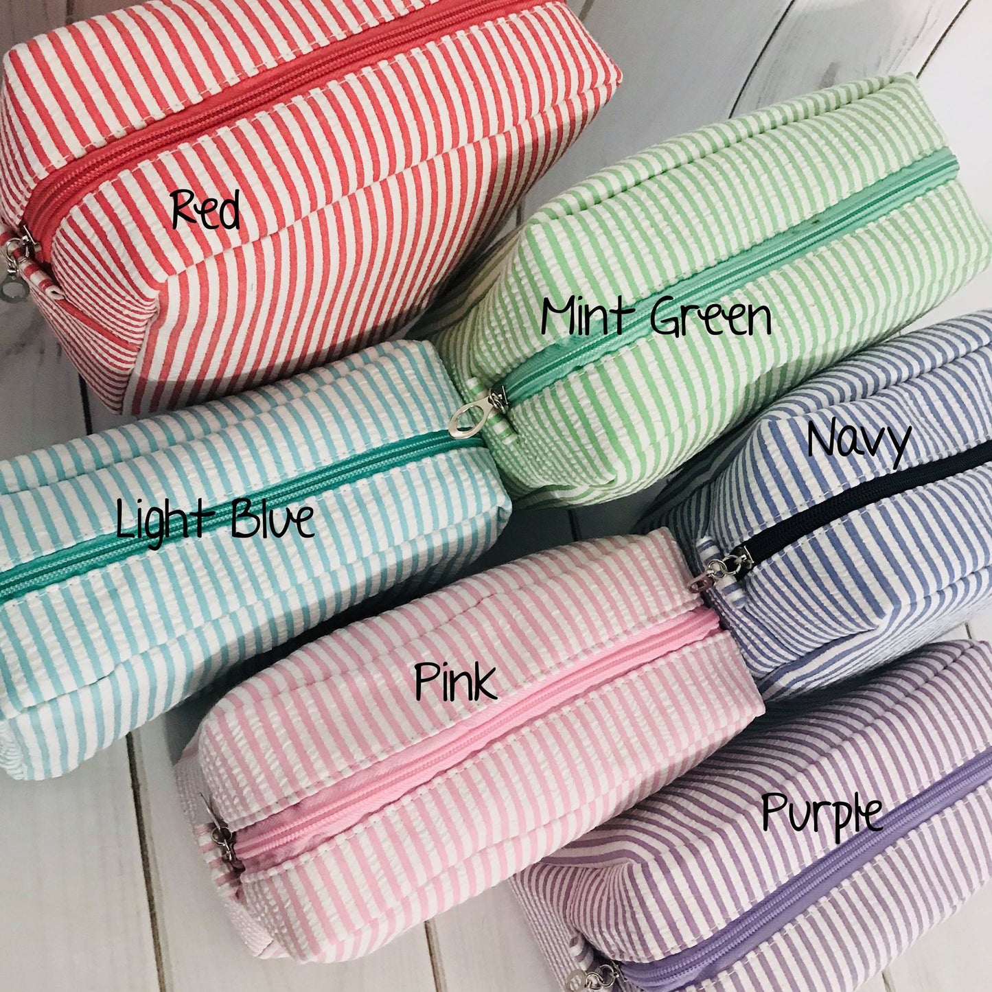 Monogrammed Seersucker Cosmetic Bag