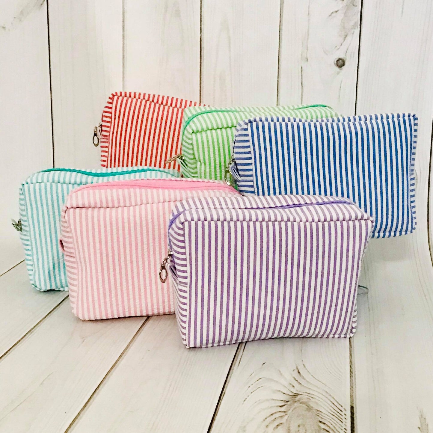 Monogrammed Seersucker Cosmetic Bag