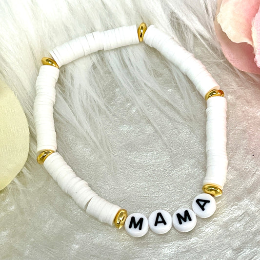 Mama White Beaded Bracelet