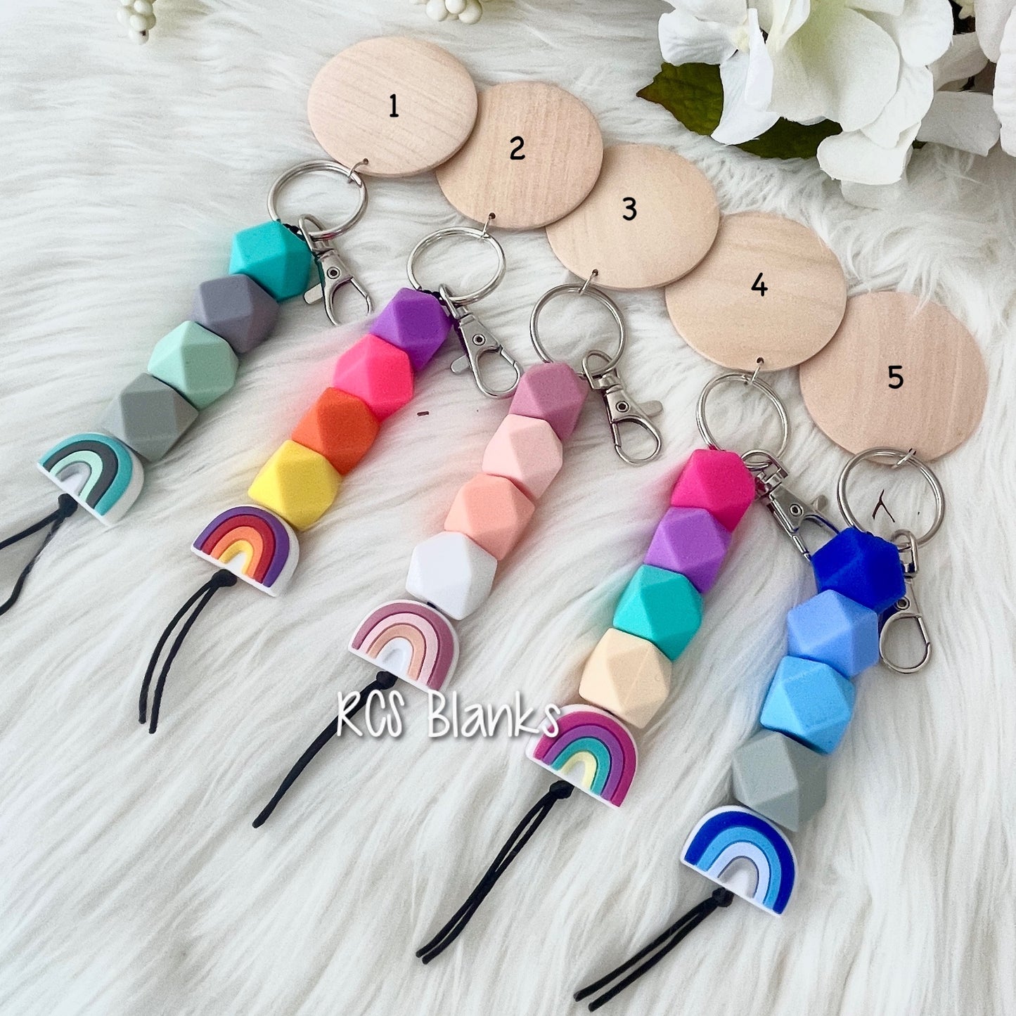 Silicone Rainbow Keychain w/ Wood Disc