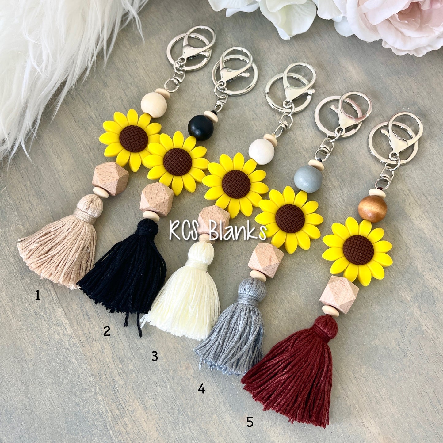 Silicone Sunflower Beaded Tassel Keychain