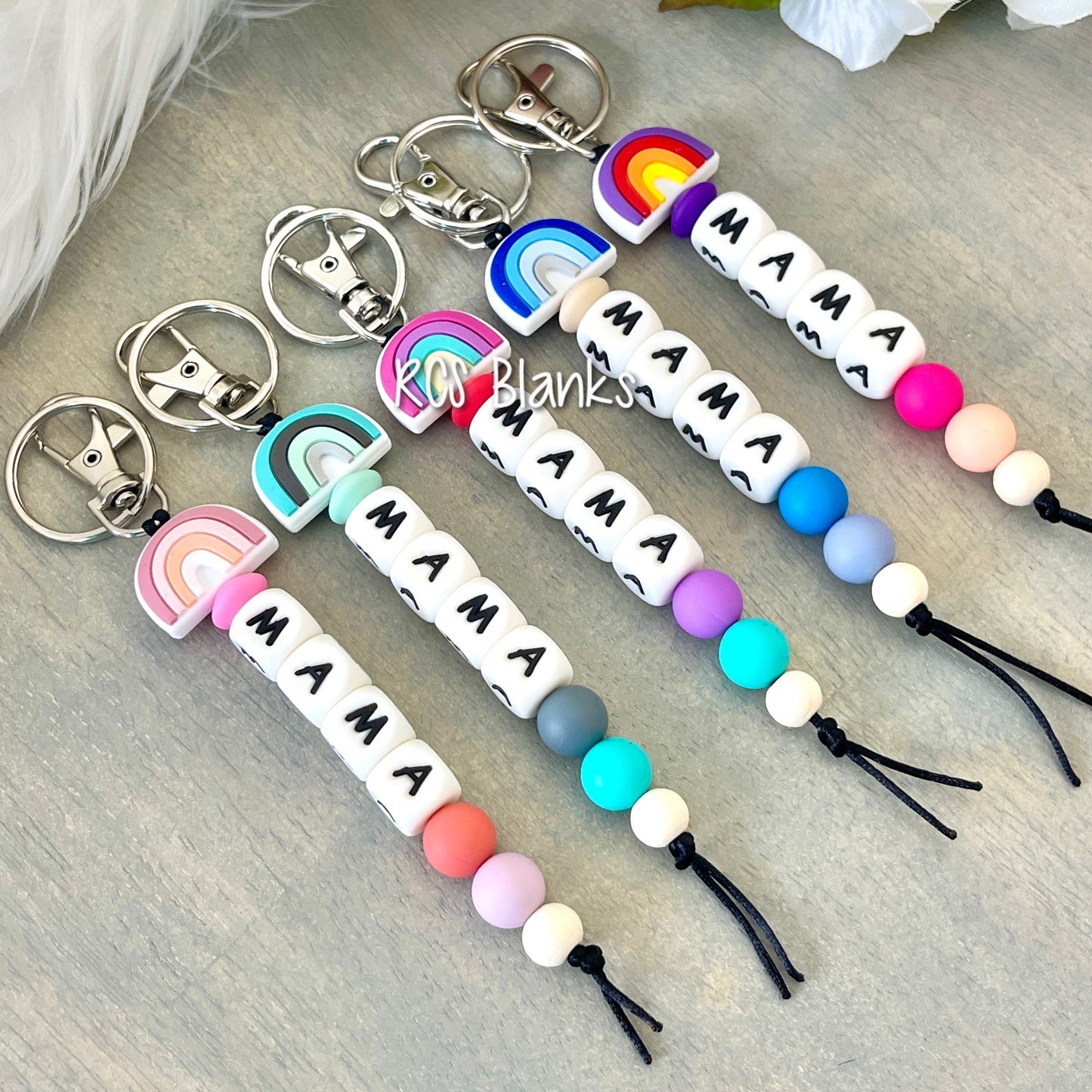 Mama Rainbow Silicone Beaded Keychain