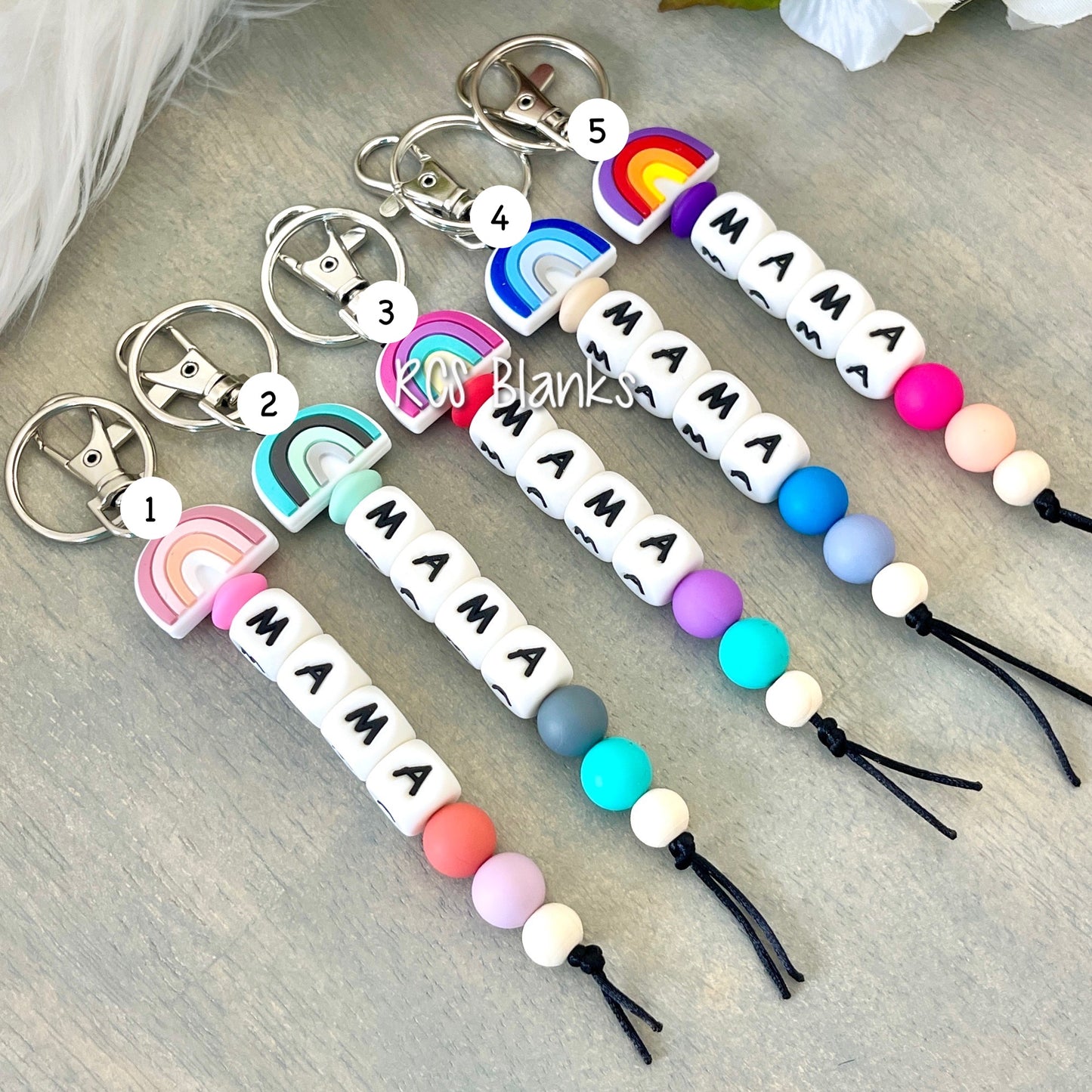 Mama Rainbow Silicone Beaded Keychain