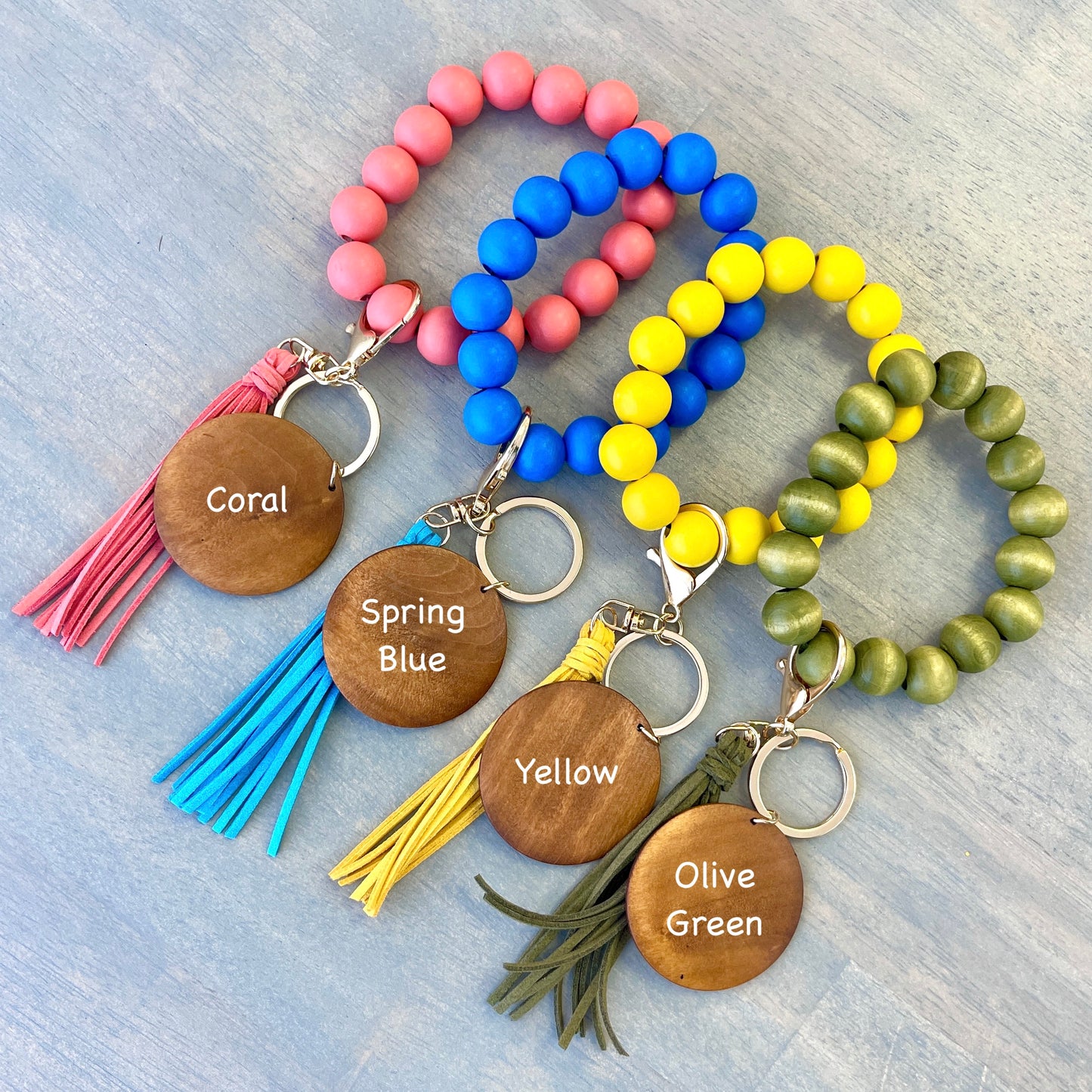 Colorful Wood Bead Bracelet w/ Round Wood Disc