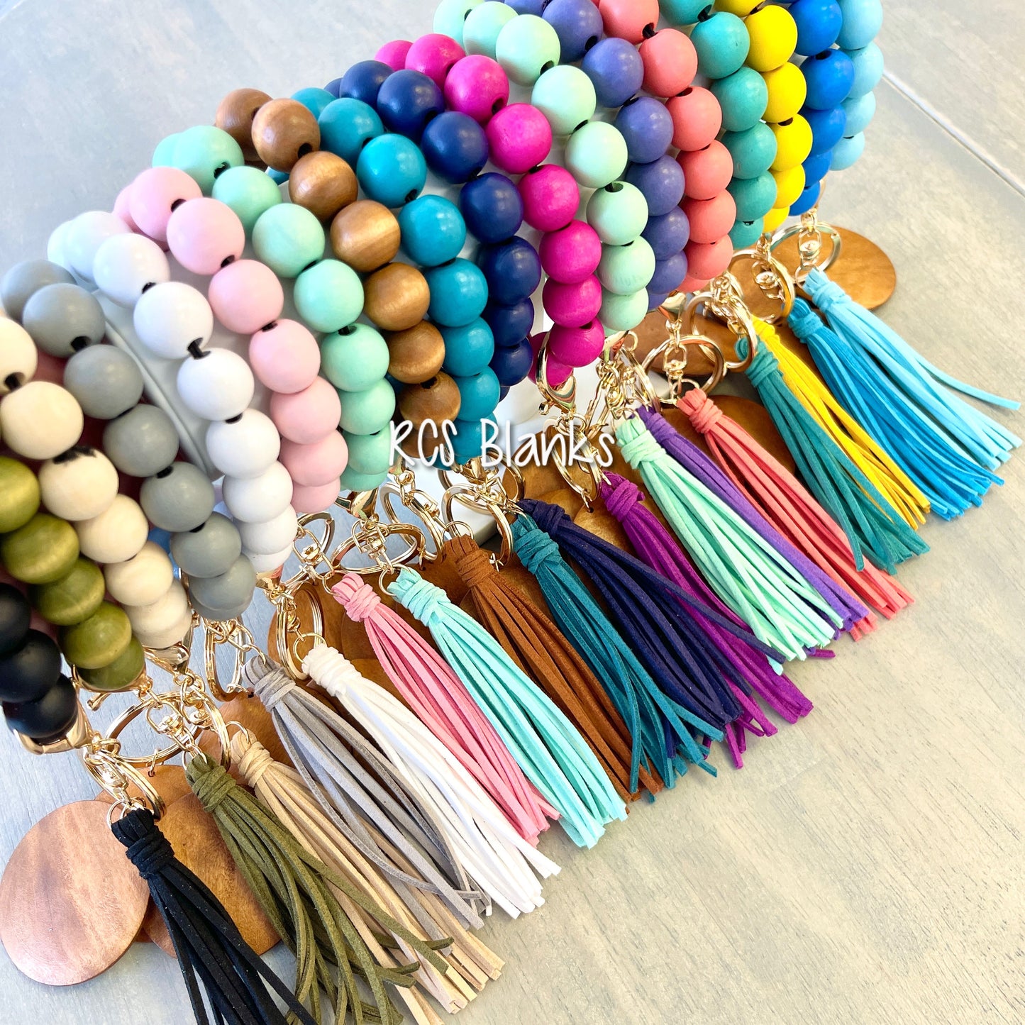 Colorful Wood Bead Bracelet w/ Round Wood Disc