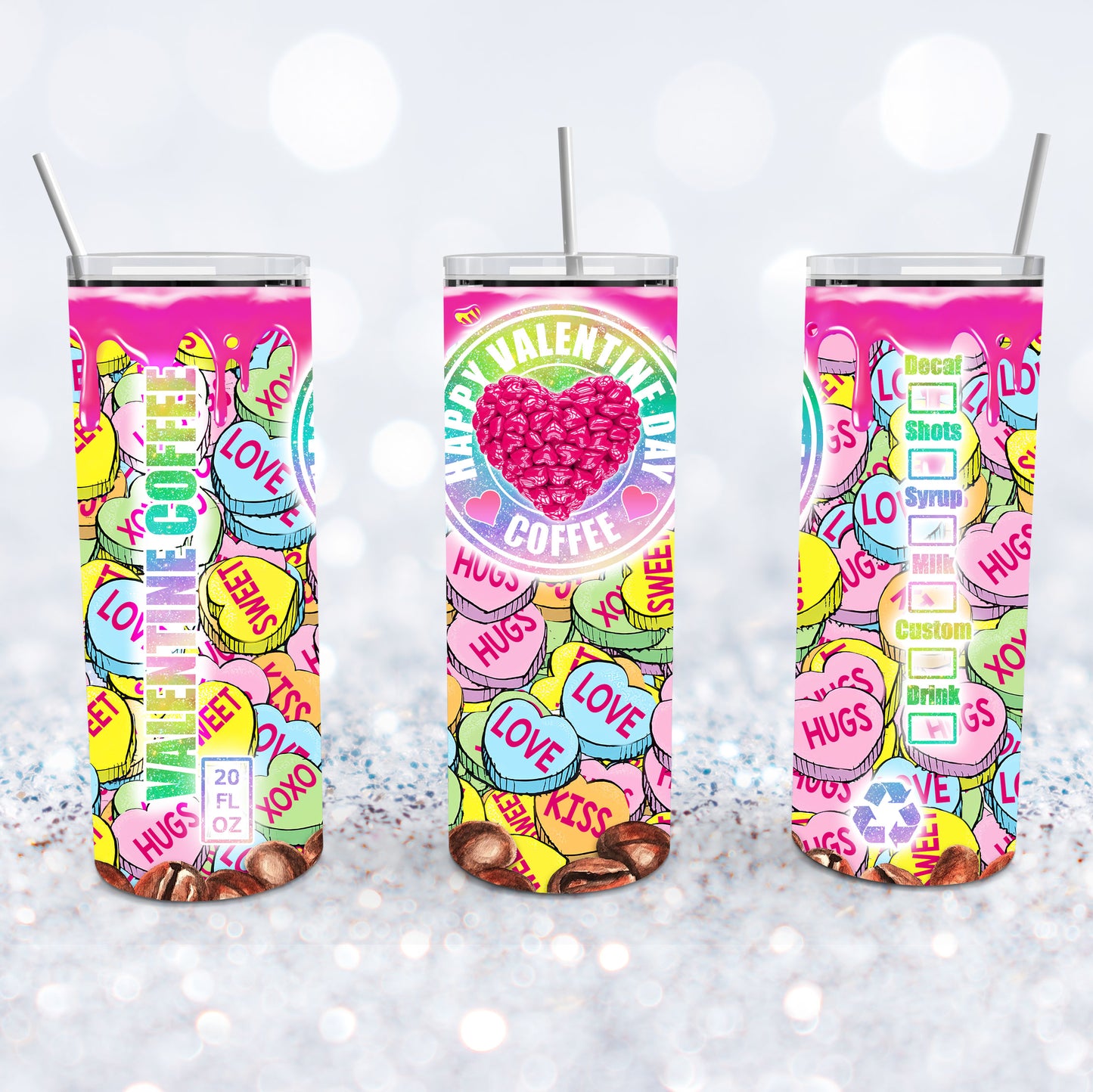 Candy Heart Valentine Coffee Tumbler