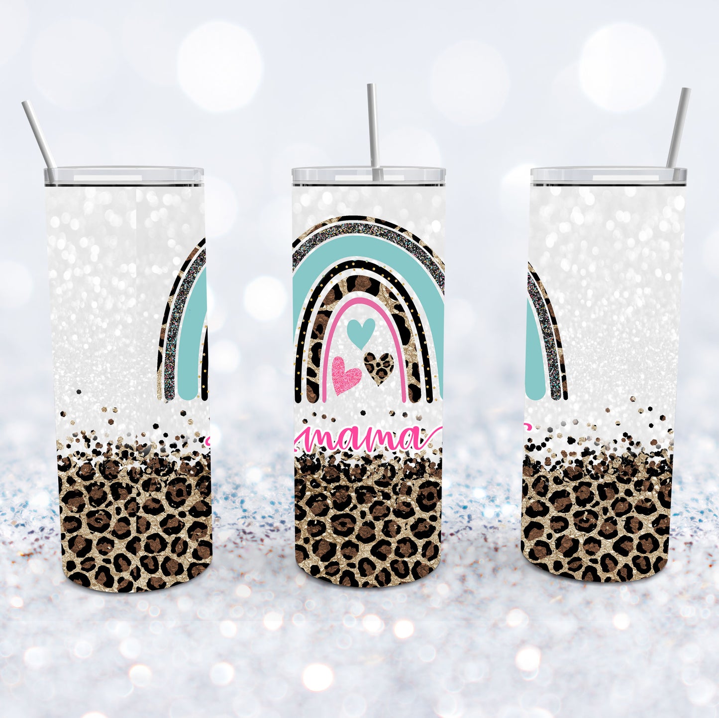Mama Leopard Glitter Rainbow Tumbler