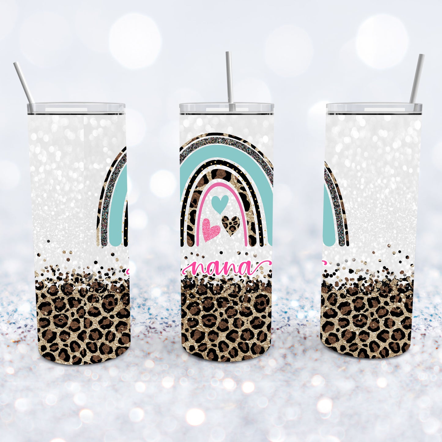 Nana Leopard Glitter Rainbow Tumbler