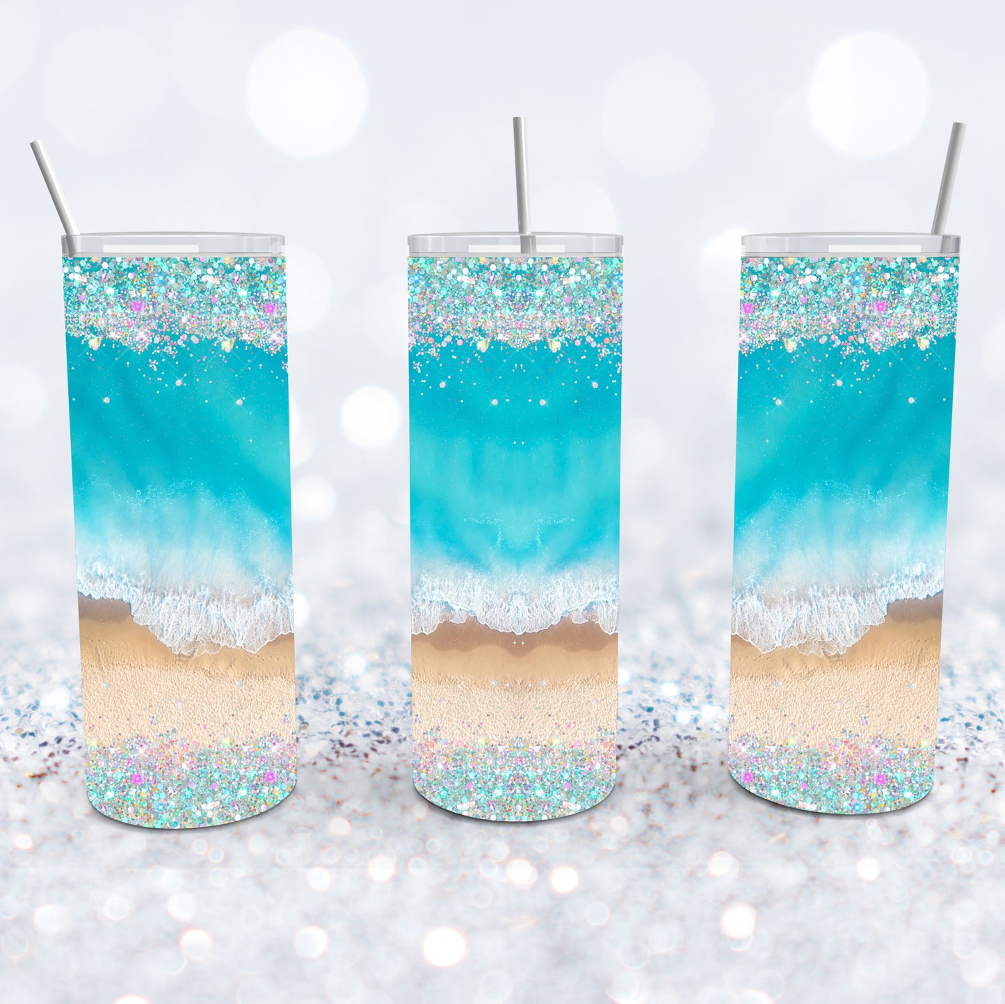 Glittery Beach Wave Tumbler
