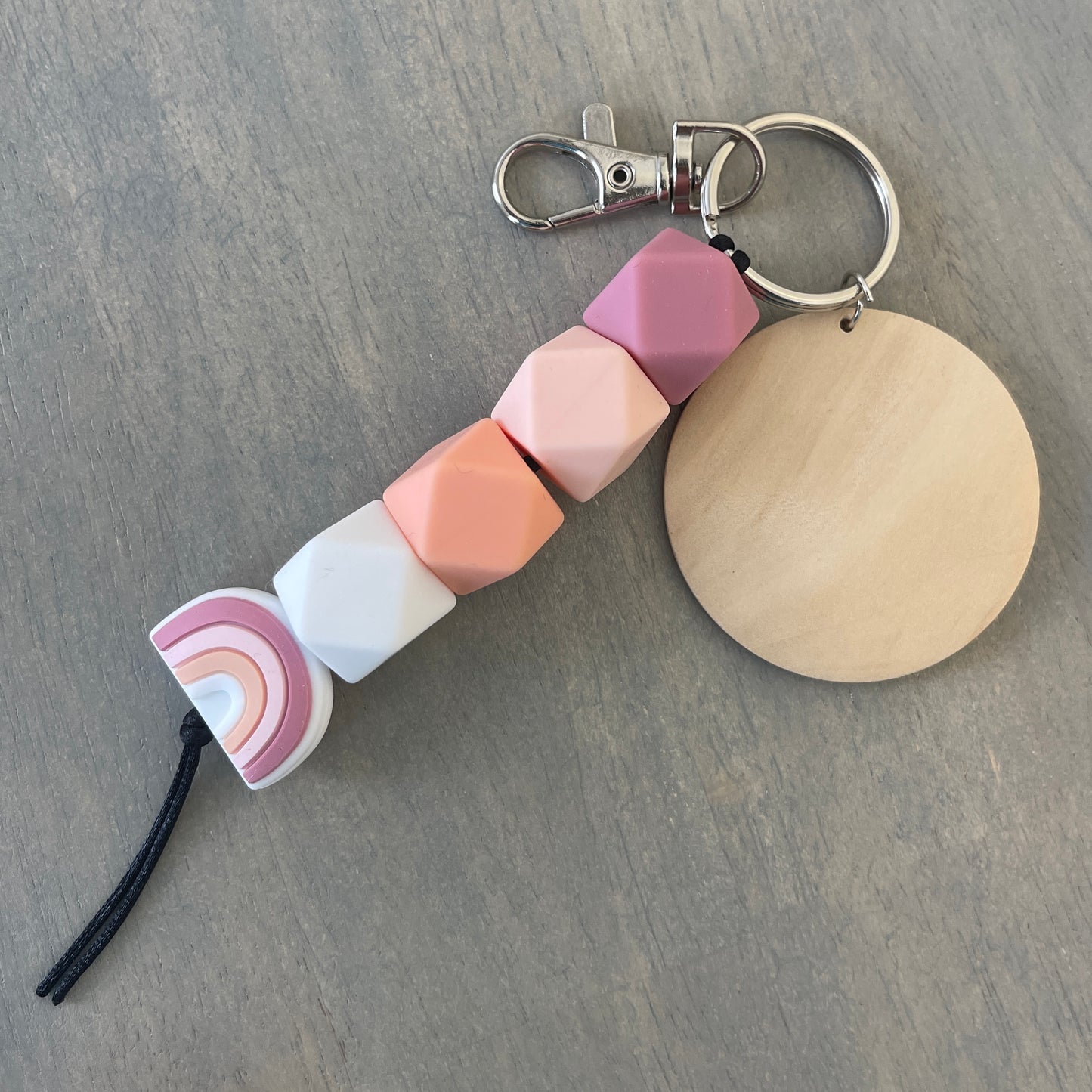 Silicone Rainbow Keychain w/ Wood Disc