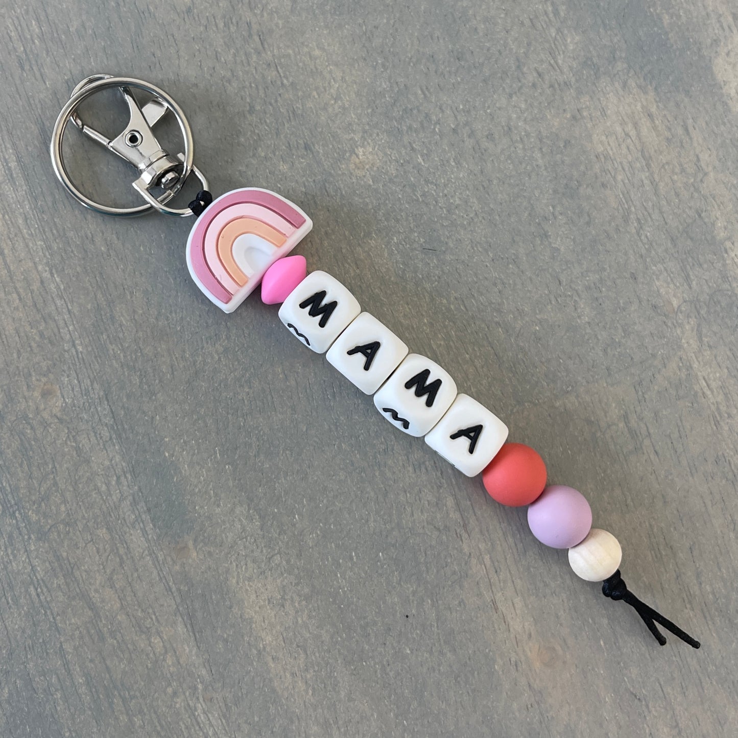 Mama Rainbow Silicone Beaded Keychain