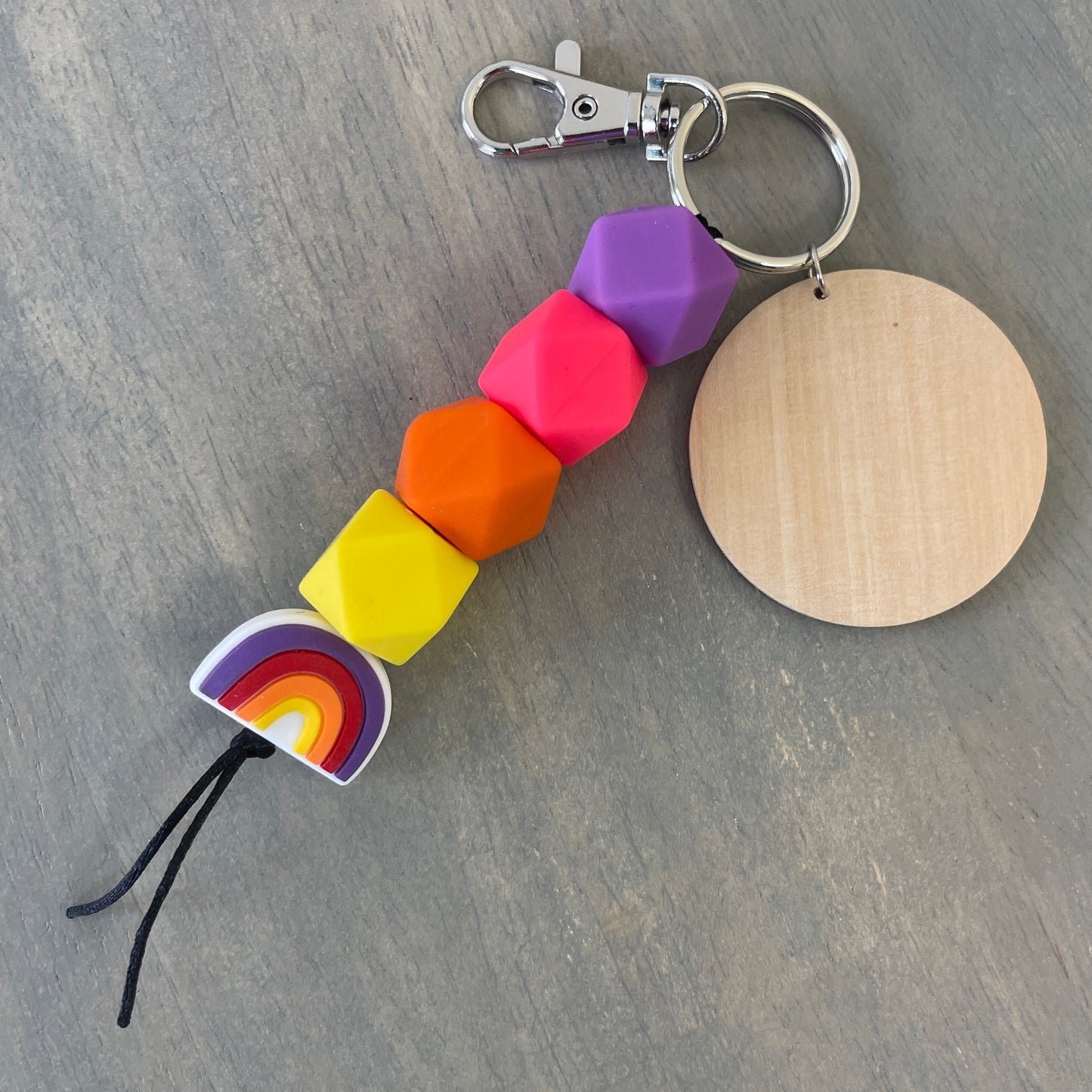 Silicone Rainbow Keychain w/ Wood Disc