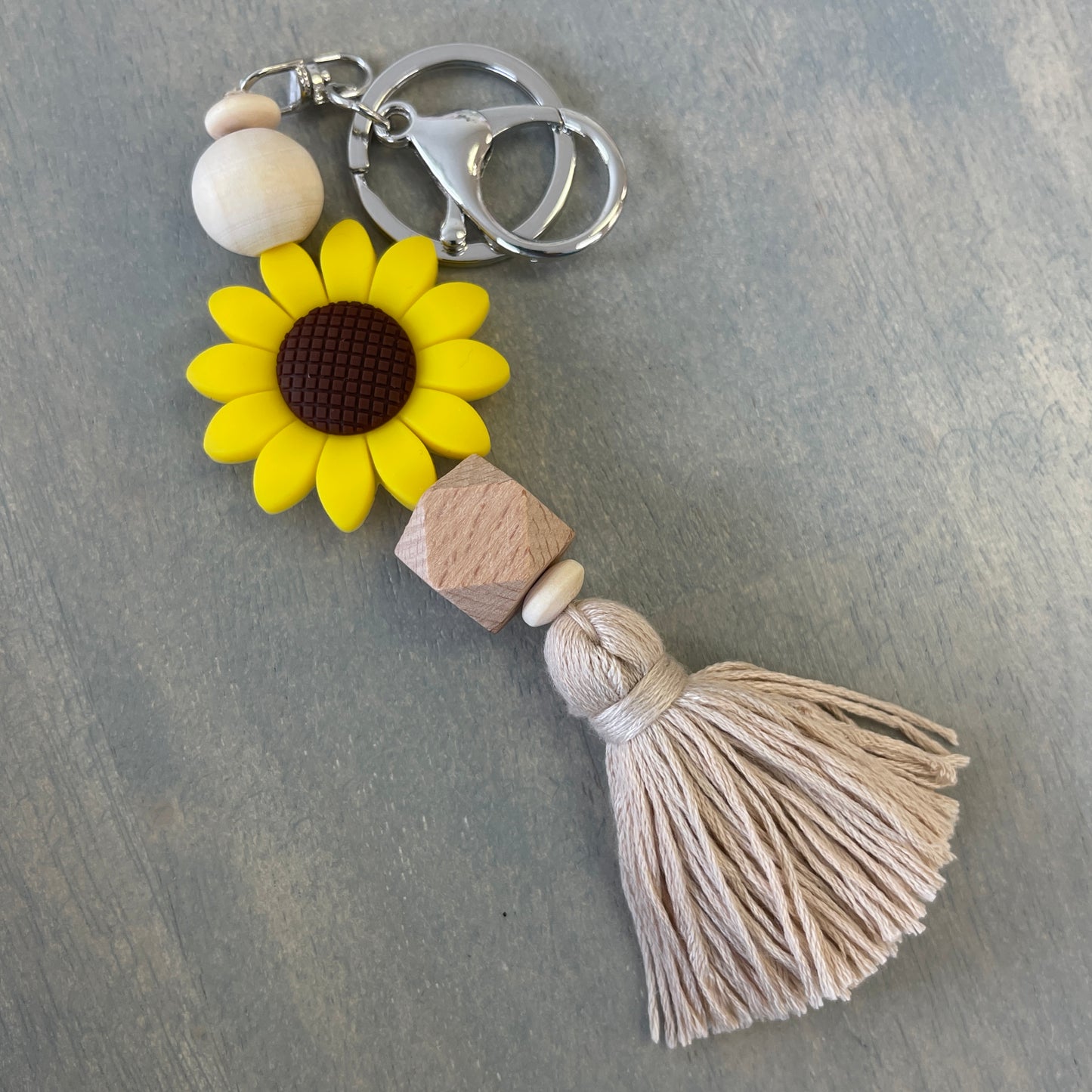 Silicone Sunflower Beaded Tassel Keychain