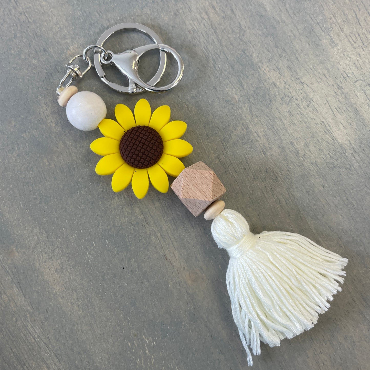 Silicone Sunflower Beaded Tassel Keychain