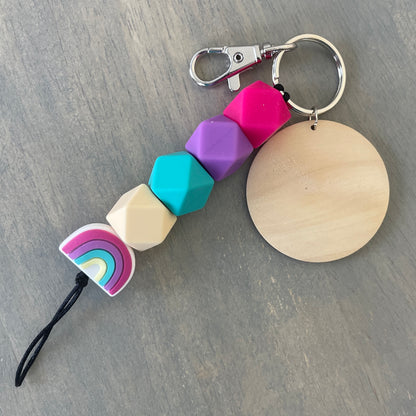 Silicone Rainbow Keychain w/ Wood Disc