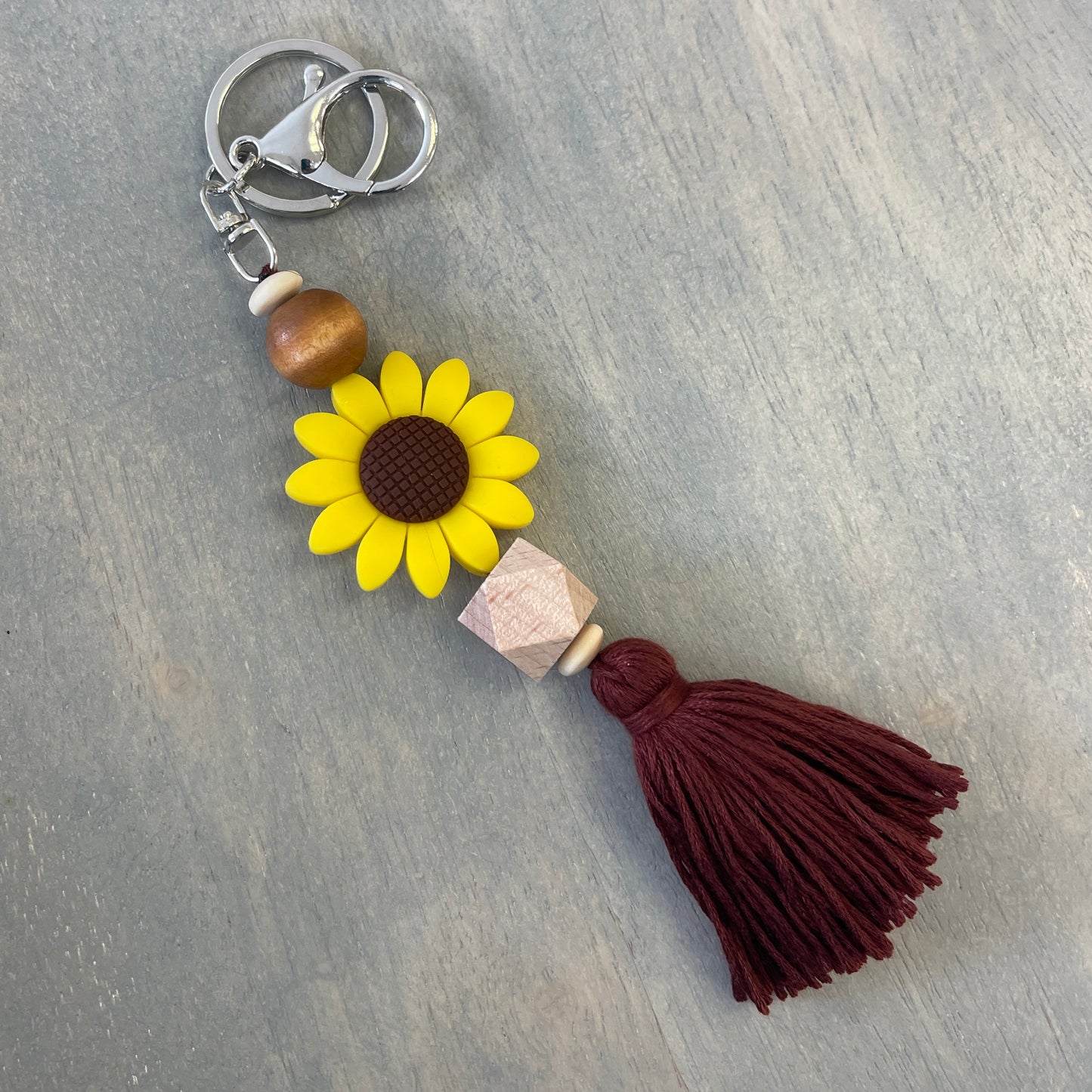 Silicone Sunflower Beaded Tassel Keychain