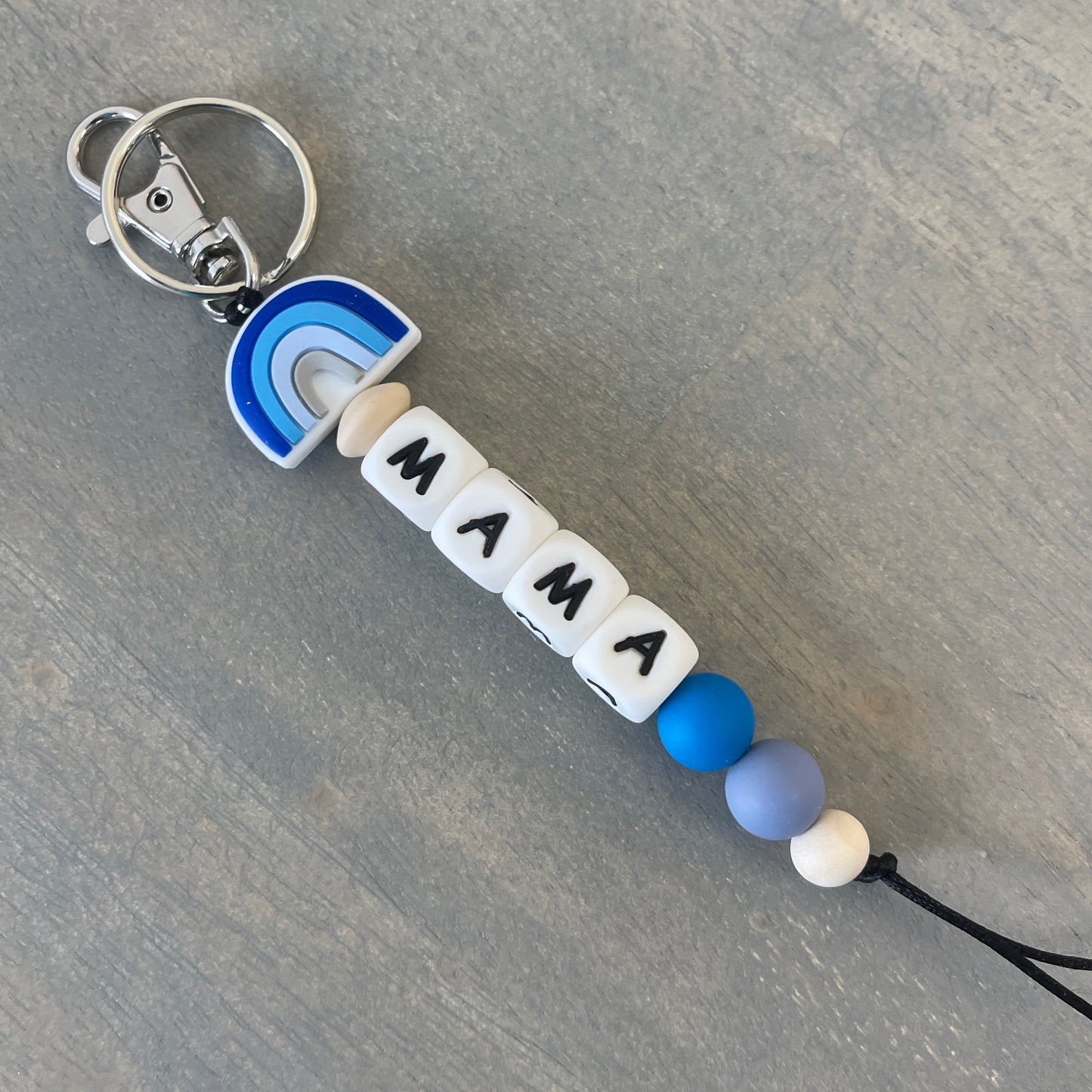 Mama Rainbow Silicone Beaded Keychain