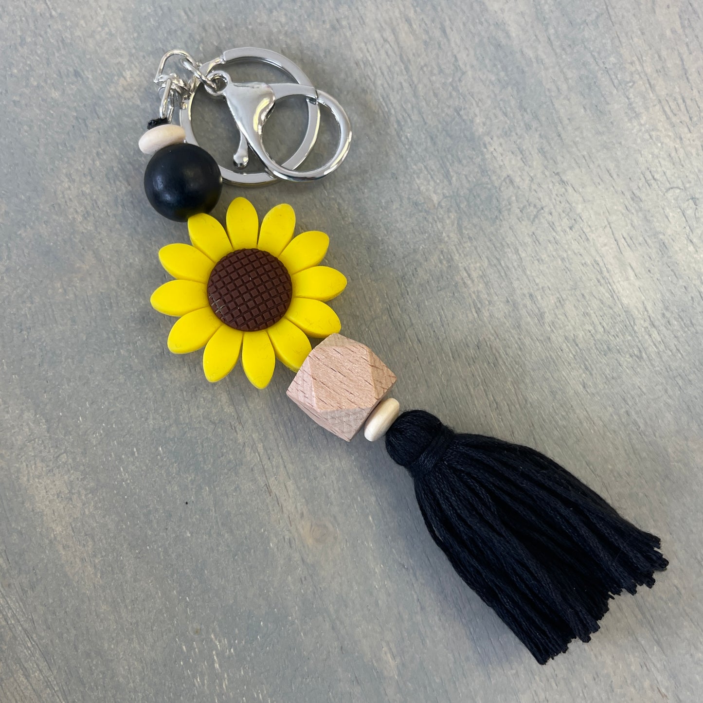 Silicone Sunflower Beaded Tassel Keychain