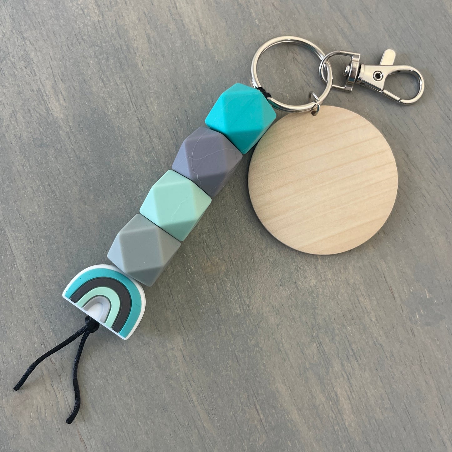 Silicone Rainbow Keychain w/ Wood Disc