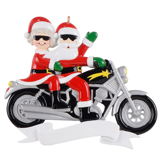 Mr & Mrs Claus Motorcycle Christmas Ornament