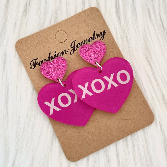 XOXO Print Acrylic Beads 20mm | Valentines Beads | Heart Printed Beads |  Valentine | Pink Beads