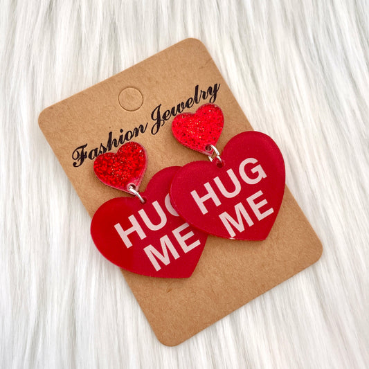 Hug Me Red Heart Acrylic Earrings