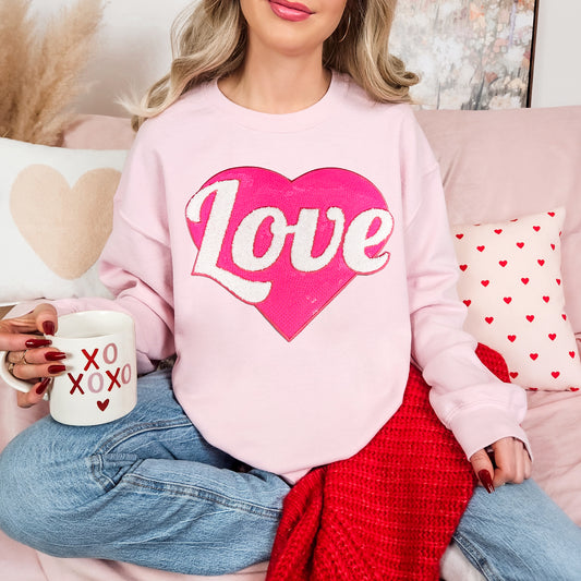 Big Heart Love Sequin & Chenille Patch - Pink