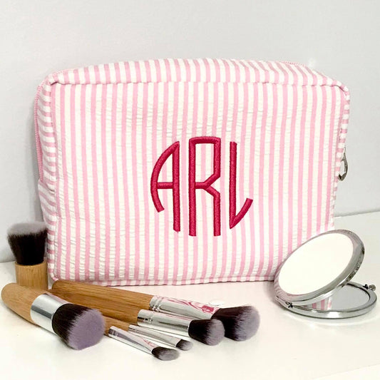 Monogrammed Seersucker Cosmetic Bag