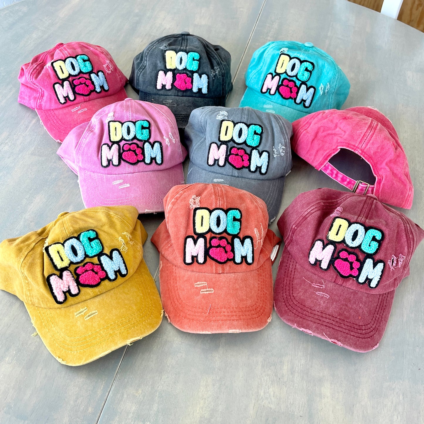 Dog Mom Distressed Chenille Patch Hat