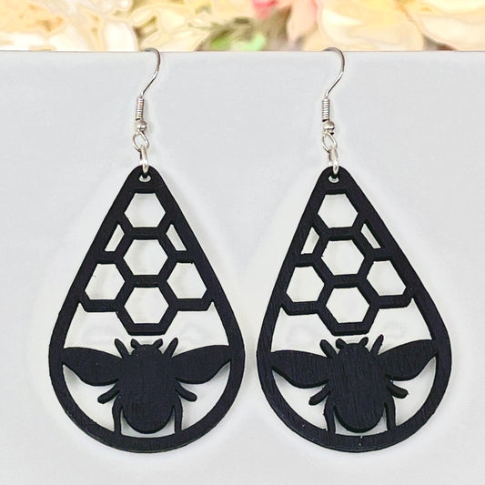 Honey Bee Wood Earrings