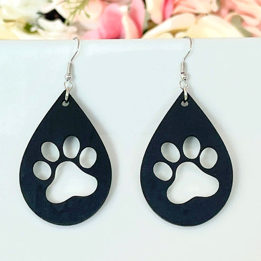 Paw Print Wood Earrings