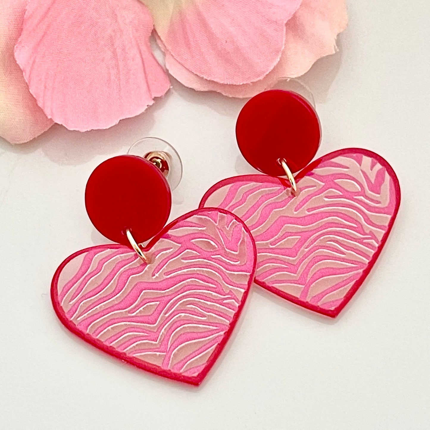 Zebra Hearts Acrylic Earrings