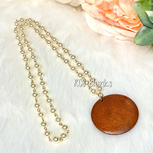 Sabrina Wood Disc Pearl Necklace