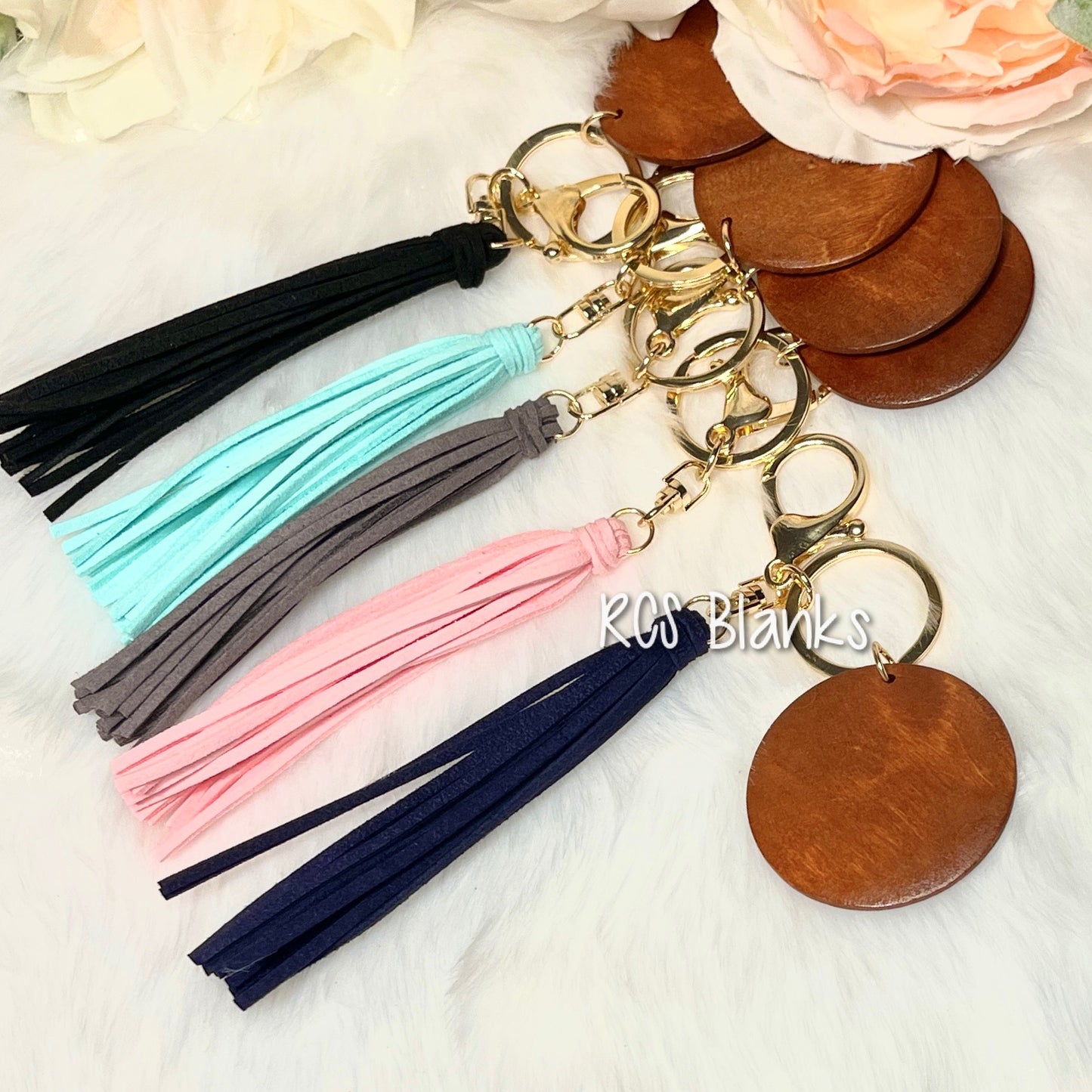 Round Wood Tassel Keychain