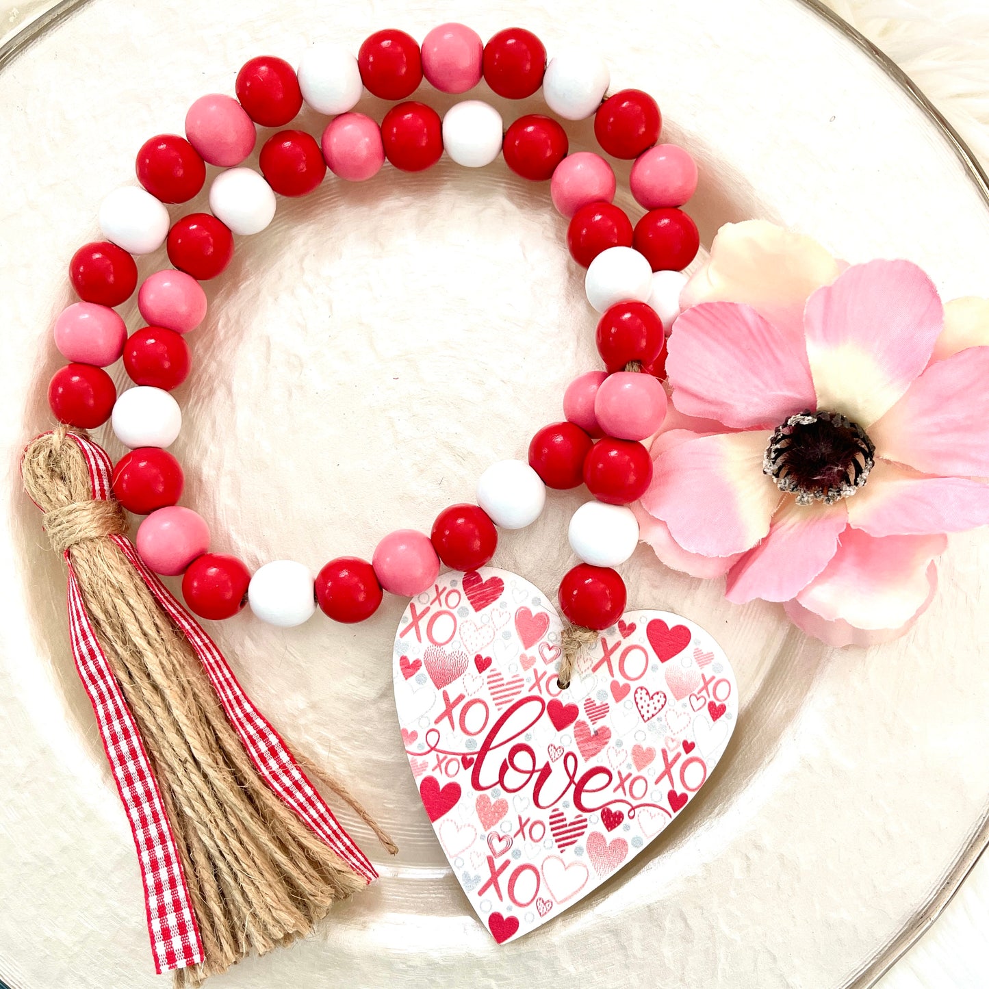 Heart of Love Valentine's Day Wood Bead Garland