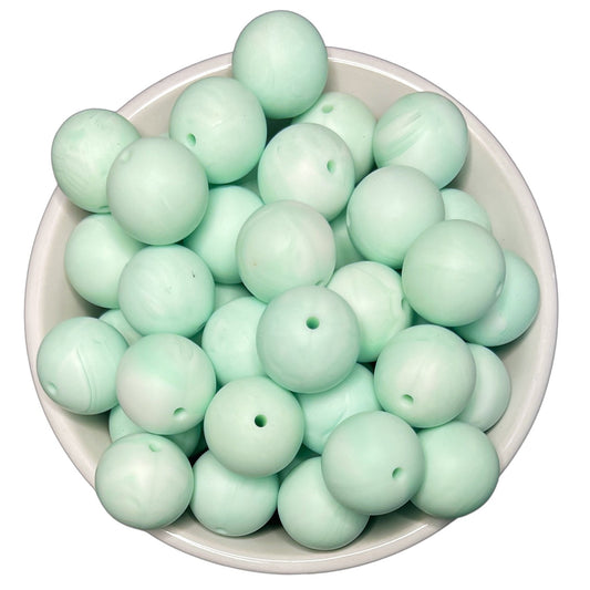 Mint Marble 15mm Silicone Beads - 10 pk.