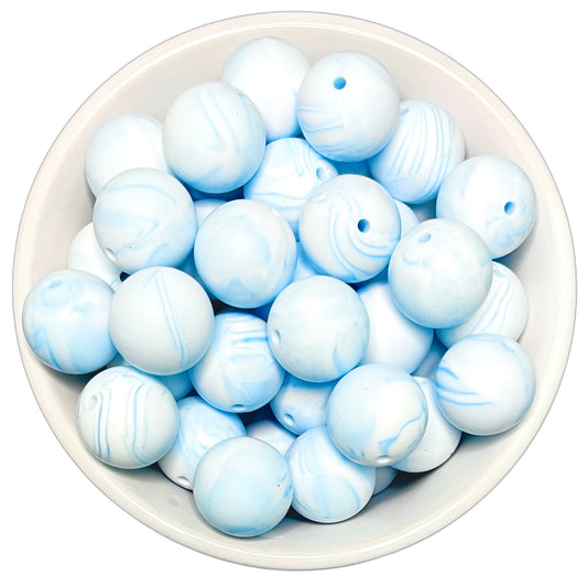 Bright Blue Marble 19mm Silicone Beads - 5 pk.