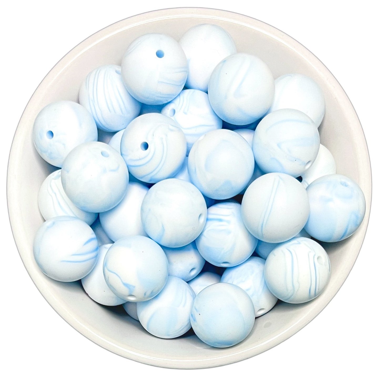Bright Blue Marble 15mm Silicone Beads - 10 pk.