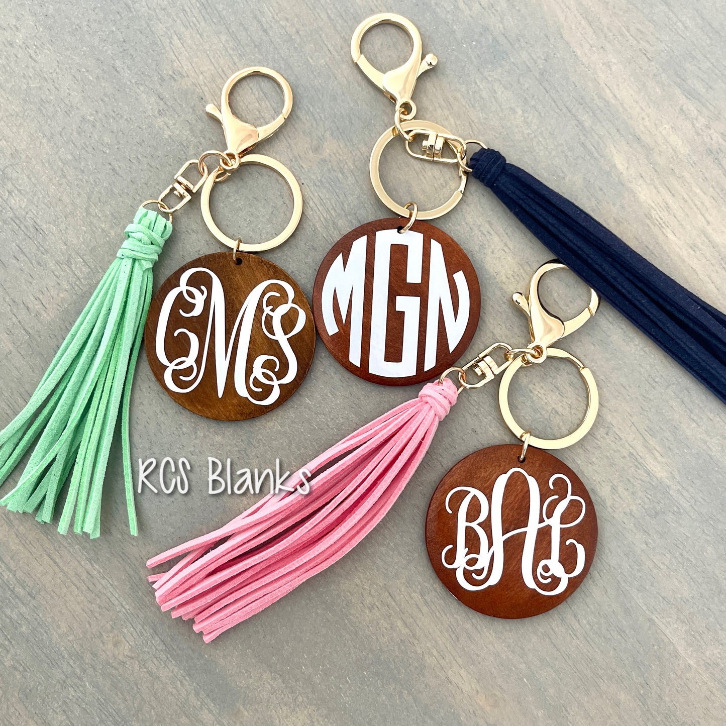 Round Wood Tassel Keychain