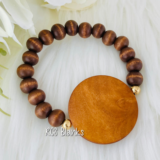 Janet Wood Bracelet w/ Round Wood Disc - Brown