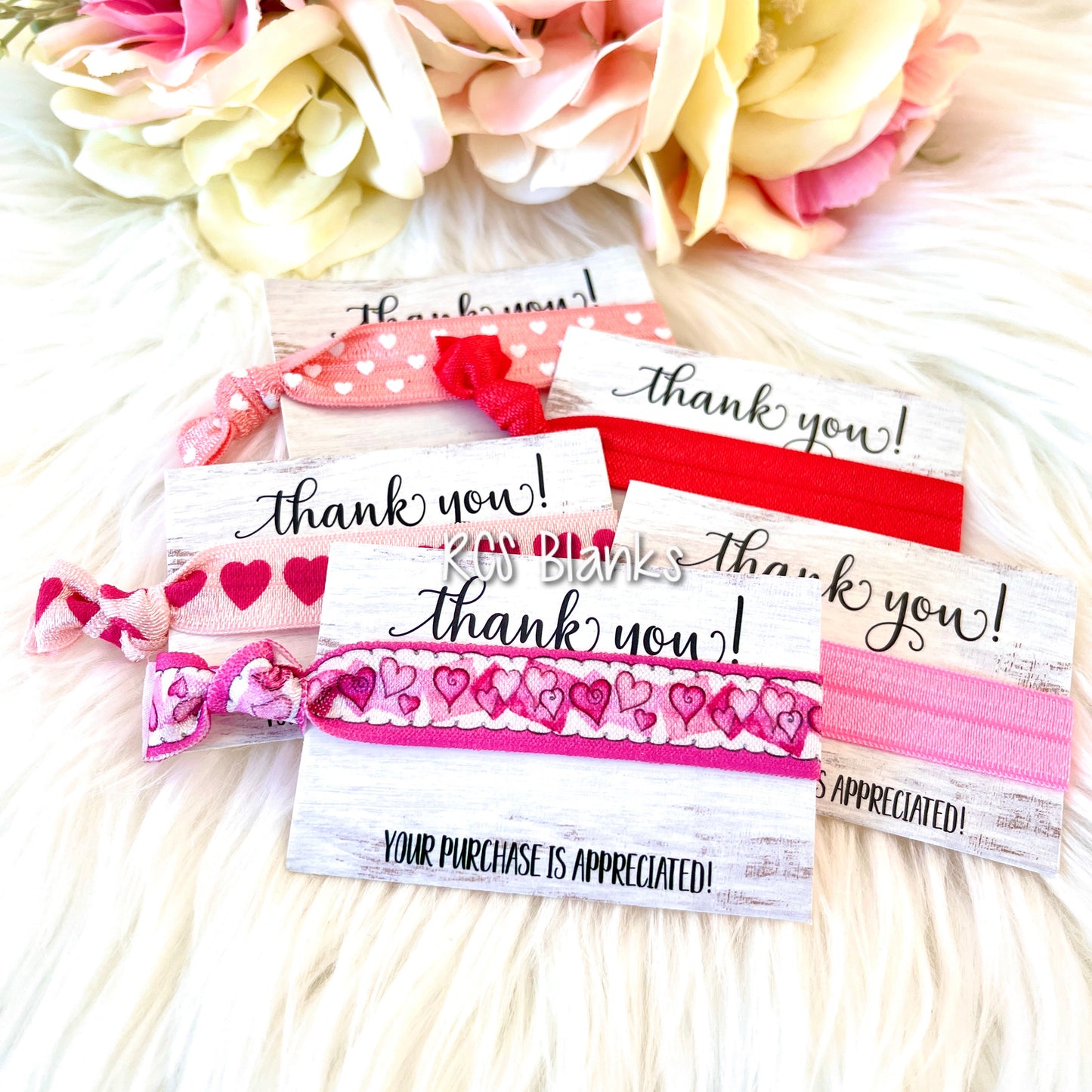 Valentine's Day Hair Tie Thank You Gift - 5 pack