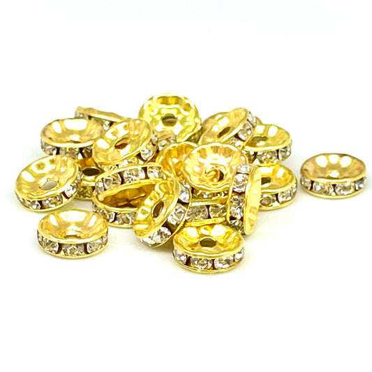 Gold Rhinestone Spacer Beads - 10mm