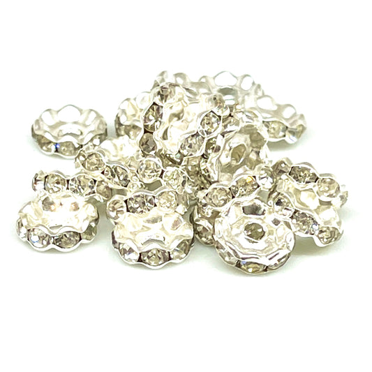 Silver Floret Rhinestone Spacer Beads - 10mm