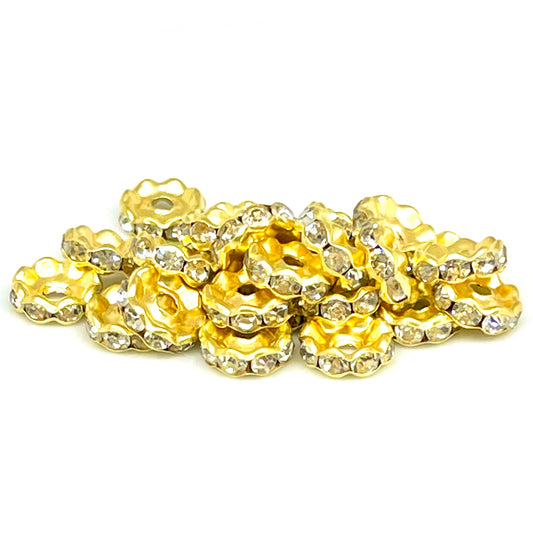 Gold Floret Rhinestone Spacer Beads - 10mm