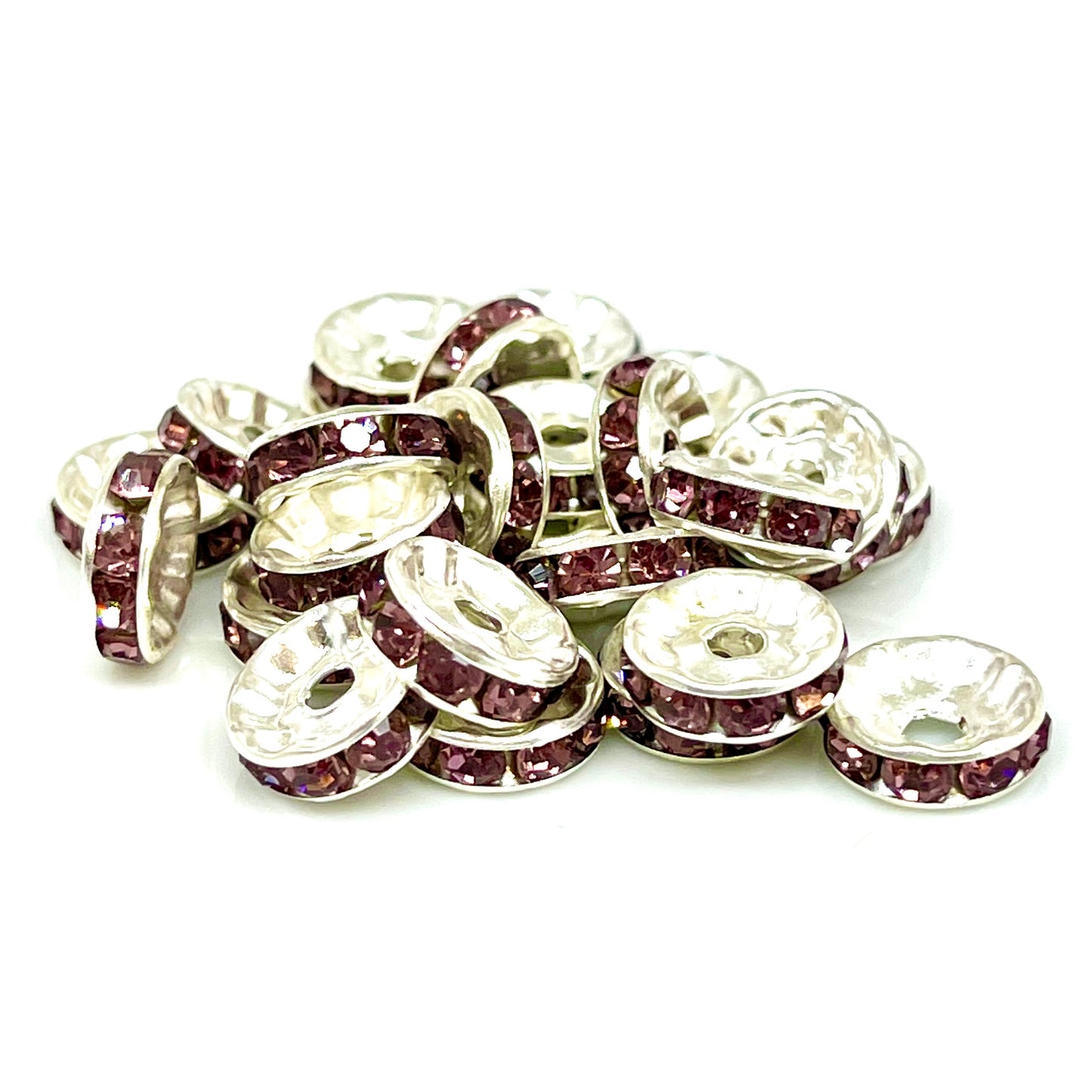 Light Purple Rhinestone Spacer Beads - 10mm