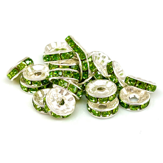Green Rhinestone Spacer Beads - 10mm