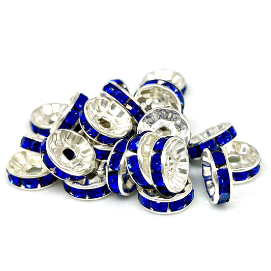 Navy Rhinestone Spacer Beads - 10mm