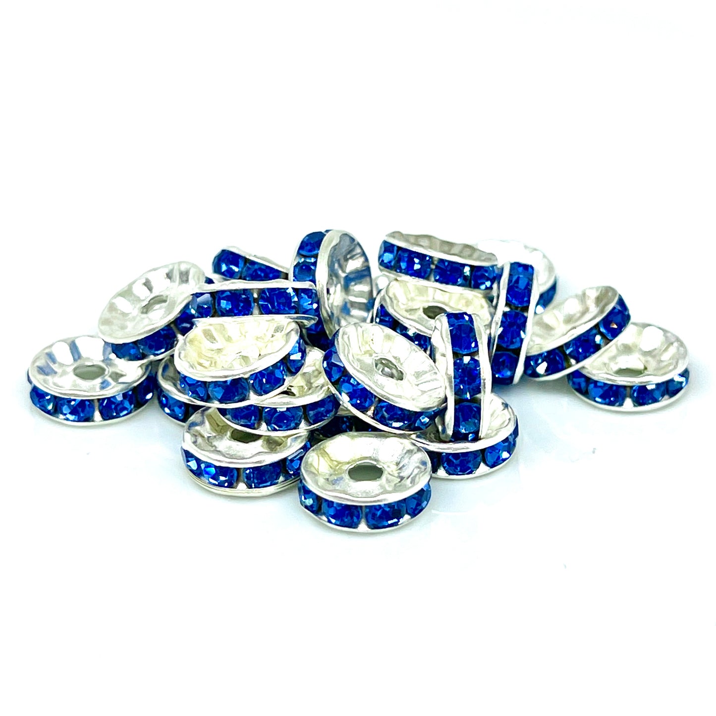 Royal Blue Rhinestone Spacer Beads - 10mm